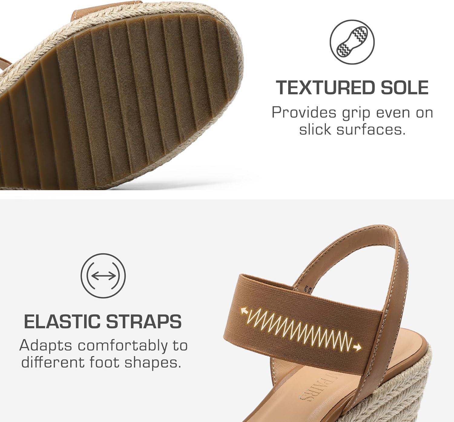 imageDREAM PAIRS Womens Open Toe Espadrilles Dressy Platform Sandals Slip on Elastic Ankle Strap Wedges SandalsCamel