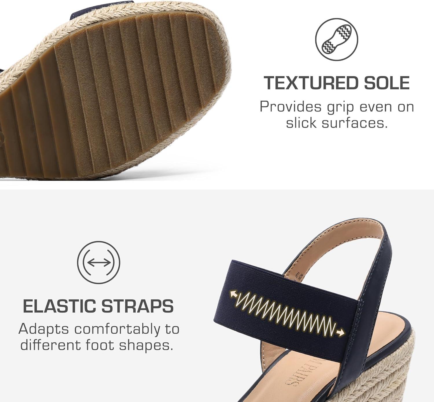 imageDREAM PAIRS Womens Open Toe Espadrilles Dressy Platform Sandals Slip on Elastic Ankle Strap Wedges SandalsNavy