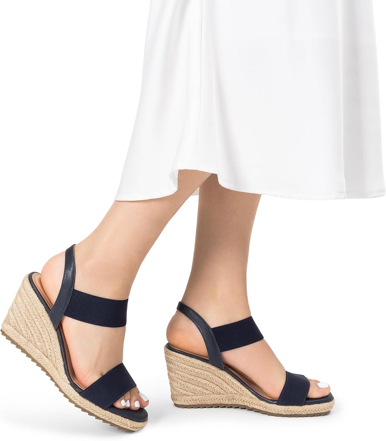imageDREAM PAIRS Womens Open Toe Espadrilles Dressy Platform Sandals Slip on Elastic Ankle Strap Wedges SandalsNavy
