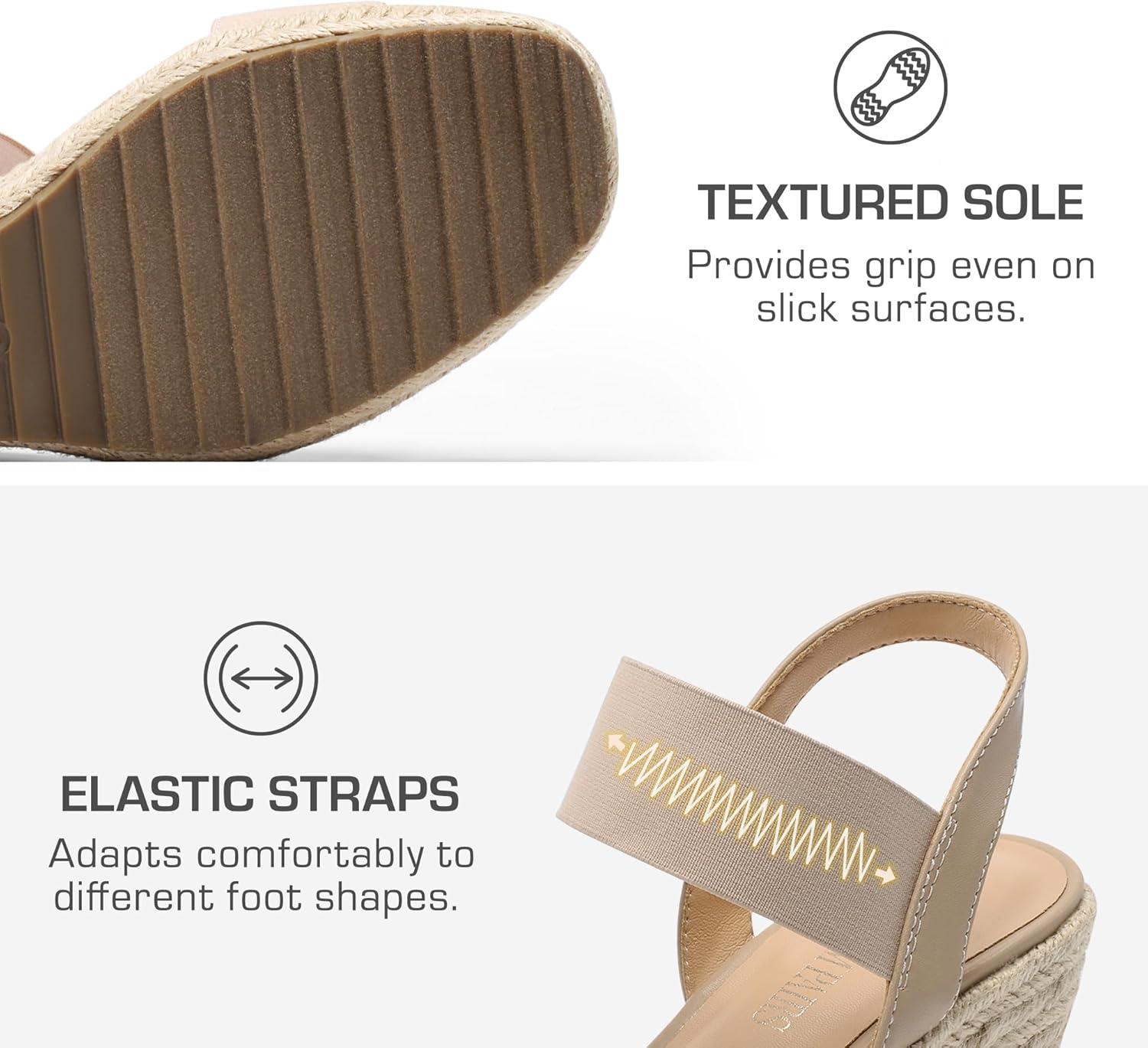 imageDREAM PAIRS Womens Open Toe Espadrilles Dressy Platform Sandals Slip on Elastic Ankle Strap Wedges SandalsNude