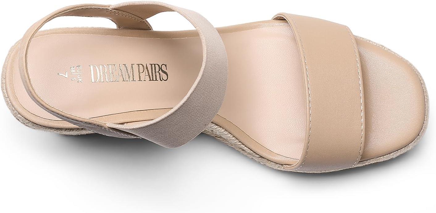 imageDREAM PAIRS Womens Open Toe Espadrilles Dressy Platform Sandals Slip on Elastic Ankle Strap Wedges SandalsNudepu