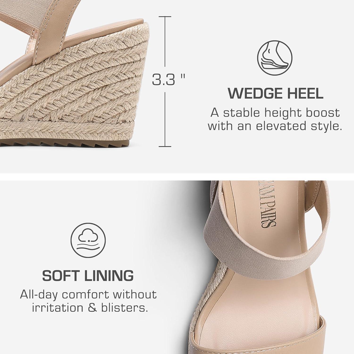 imageDREAM PAIRS Womens Open Toe Espadrilles Dressy Platform Sandals Slip on Elastic Ankle Strap Wedges SandalsNudepu