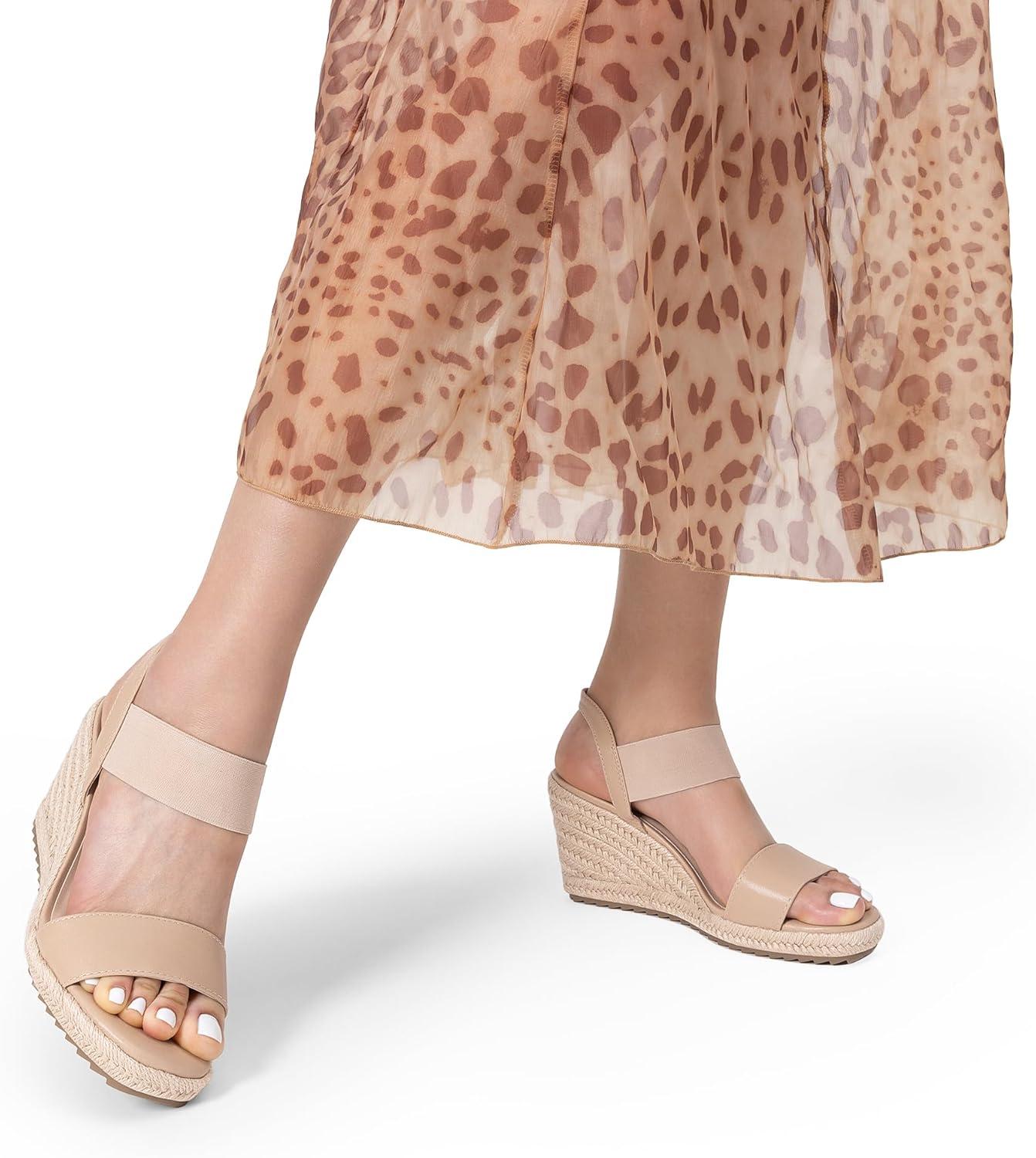 imageDREAM PAIRS Womens Open Toe Espadrilles Dressy Platform Sandals Slip on Elastic Ankle Strap Wedges SandalsNudepu