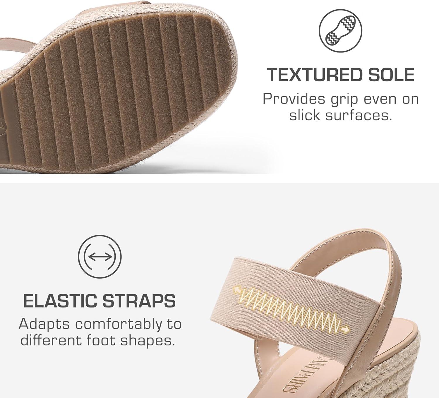 imageDREAM PAIRS Womens Open Toe Espadrilles Dressy Platform Sandals Slip on Elastic Ankle Strap Wedges SandalsNudepu