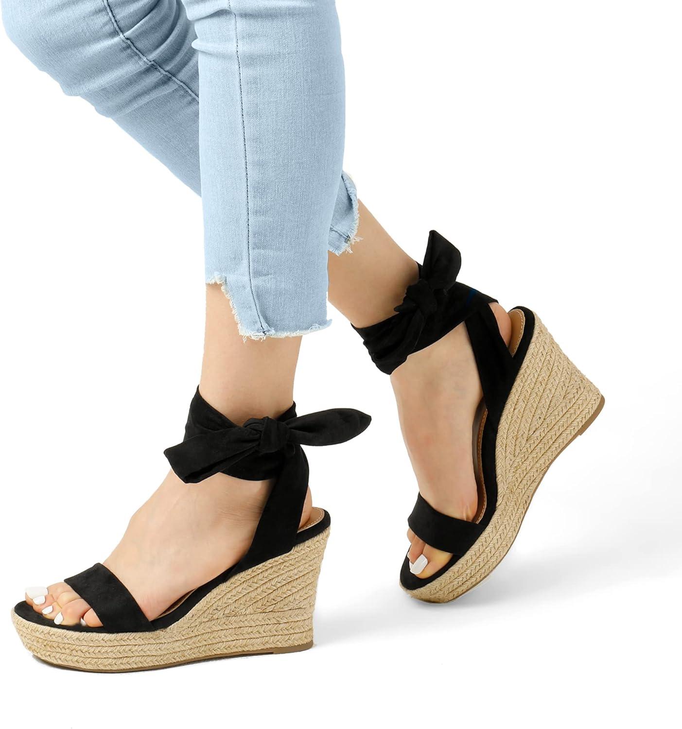 imageDREAM PAIRS Womens Open Toe Espadrilles Wedges Tie Lace Up Cute Ankle Strap Platform Sandals Dressy ShoesBlack