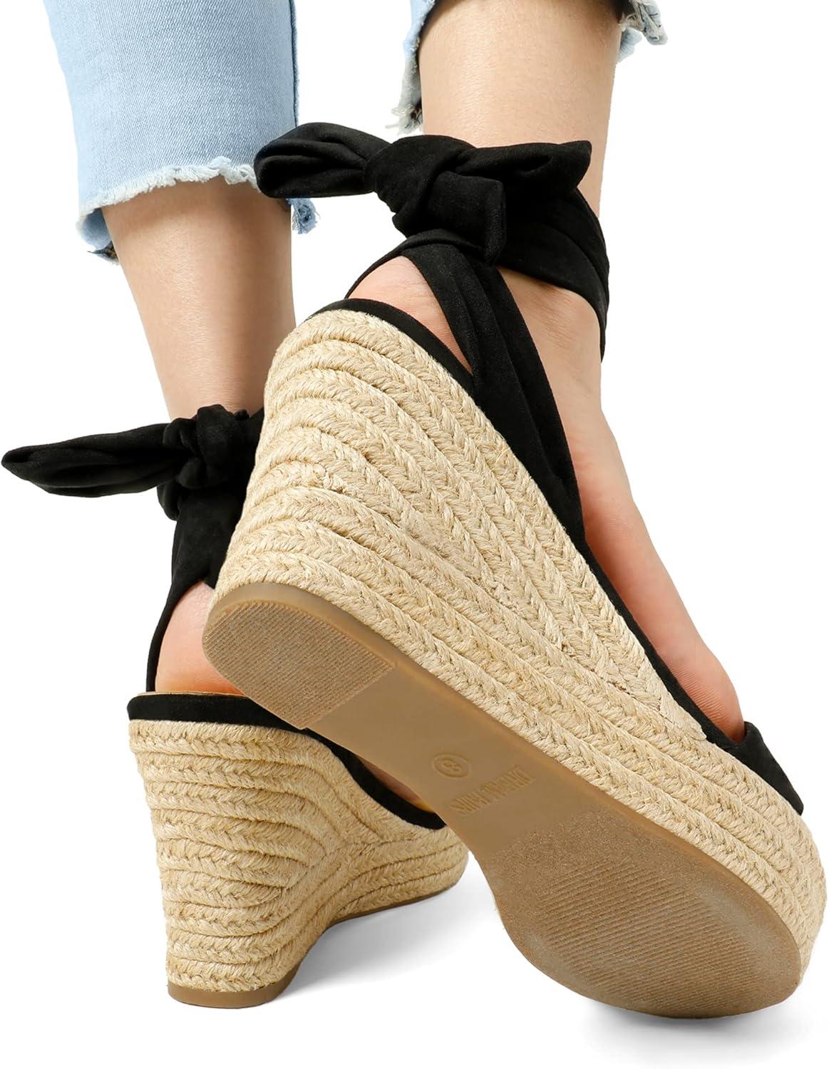 imageDREAM PAIRS Womens Open Toe Espadrilles Wedges Tie Lace Up Cute Ankle Strap Platform Sandals Dressy ShoesBlack