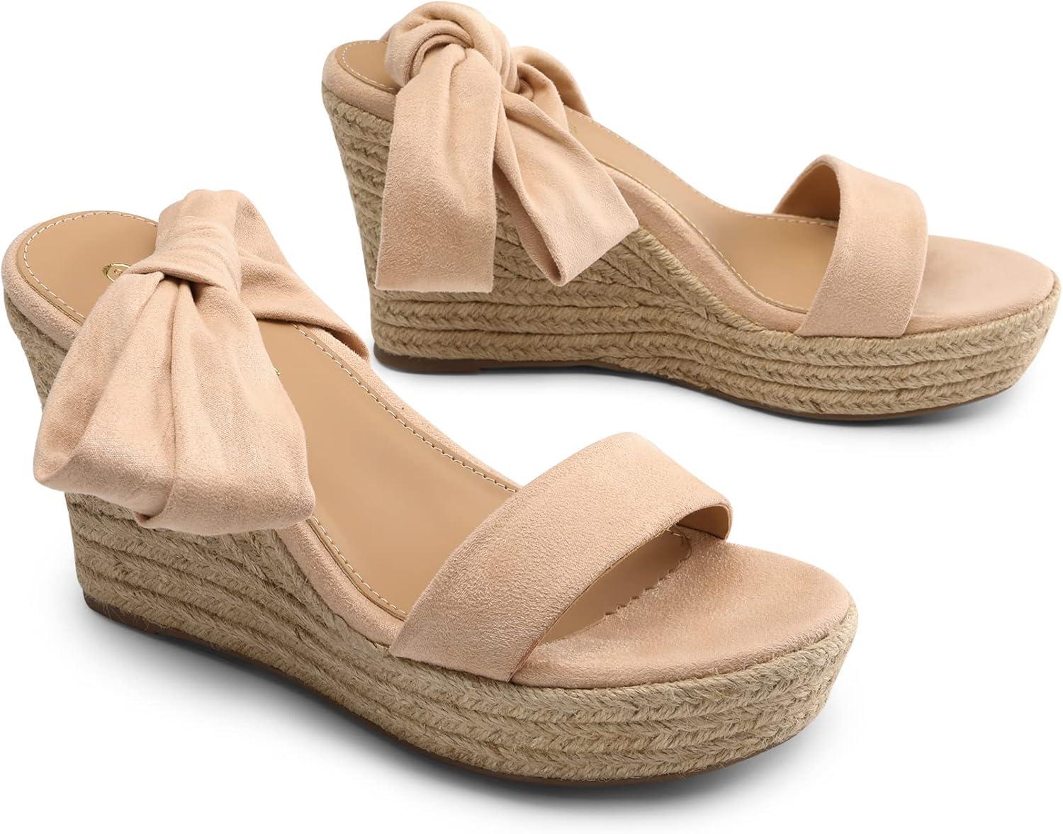 imageDREAM PAIRS Womens Open Toe Espadrilles Wedges Tie Lace Up Cute Ankle Strap Platform Sandals Dressy ShoesNude