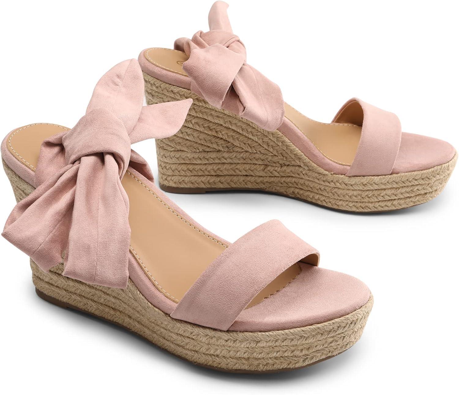 imageDREAM PAIRS Womens Open Toe Espadrilles Wedges Tie Lace Up Cute Ankle Strap Platform Sandals Dressy ShoesPink