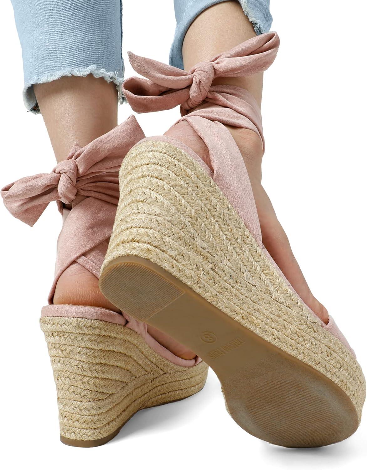 imageDREAM PAIRS Womens Open Toe Espadrilles Wedges Tie Lace Up Cute Ankle Strap Platform Sandals Dressy ShoesPink