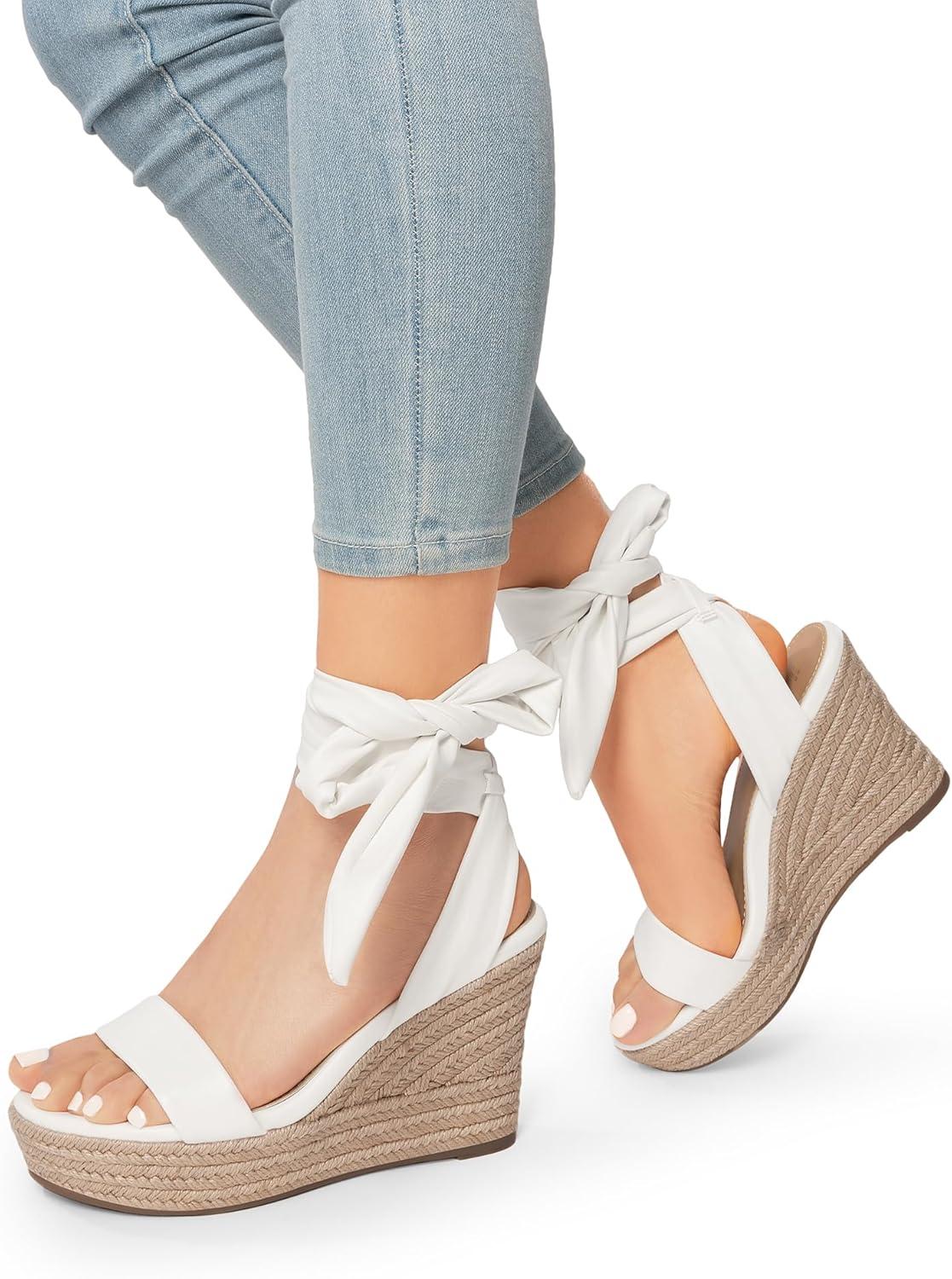 imageDREAM PAIRS Womens Open Toe Espadrilles Wedges Tie Lace Up Cute Ankle Strap Platform Sandals Dressy ShoesWhitepu