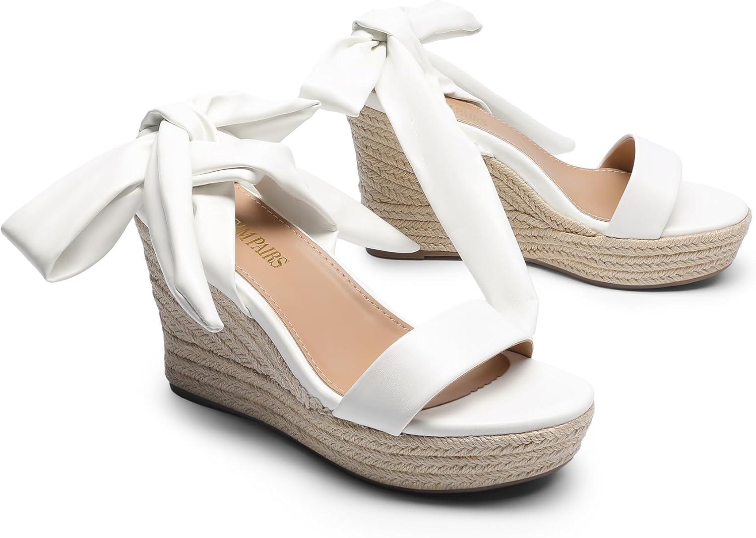imageDREAM PAIRS Womens Open Toe Espadrilles Wedges Tie Lace Up Cute Ankle Strap Platform Sandals Dressy ShoesWhitepu