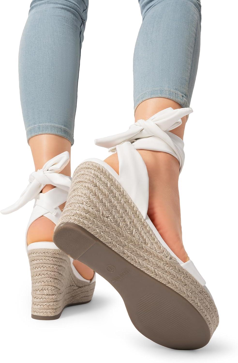 imageDREAM PAIRS Womens Open Toe Espadrilles Wedges Tie Lace Up Cute Ankle Strap Platform Sandals Dressy ShoesWhitepu
