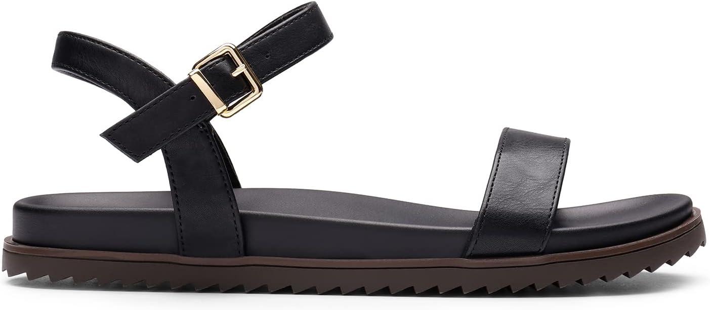 imageDREAM PAIRS Womens Open Toe Flat Sandals Cute One Band Comfort Arch Support SandalsBlack