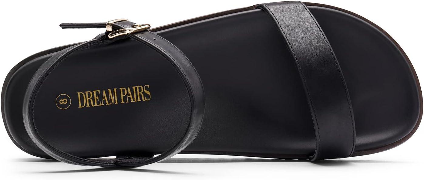 imageDREAM PAIRS Womens Open Toe Flat Sandals Cute One Band Comfort Arch Support SandalsBlack