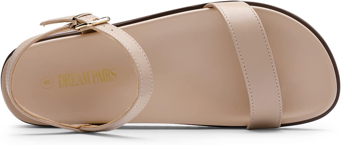 imageDREAM PAIRS Womens Open Toe Flat Sandals Cute One Band Comfort Arch Support SandalsNude