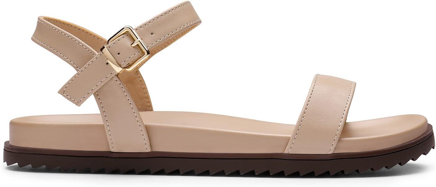 imageDREAM PAIRS Womens Open Toe Flat Sandals Cute One Band Comfort Arch Support SandalsNude