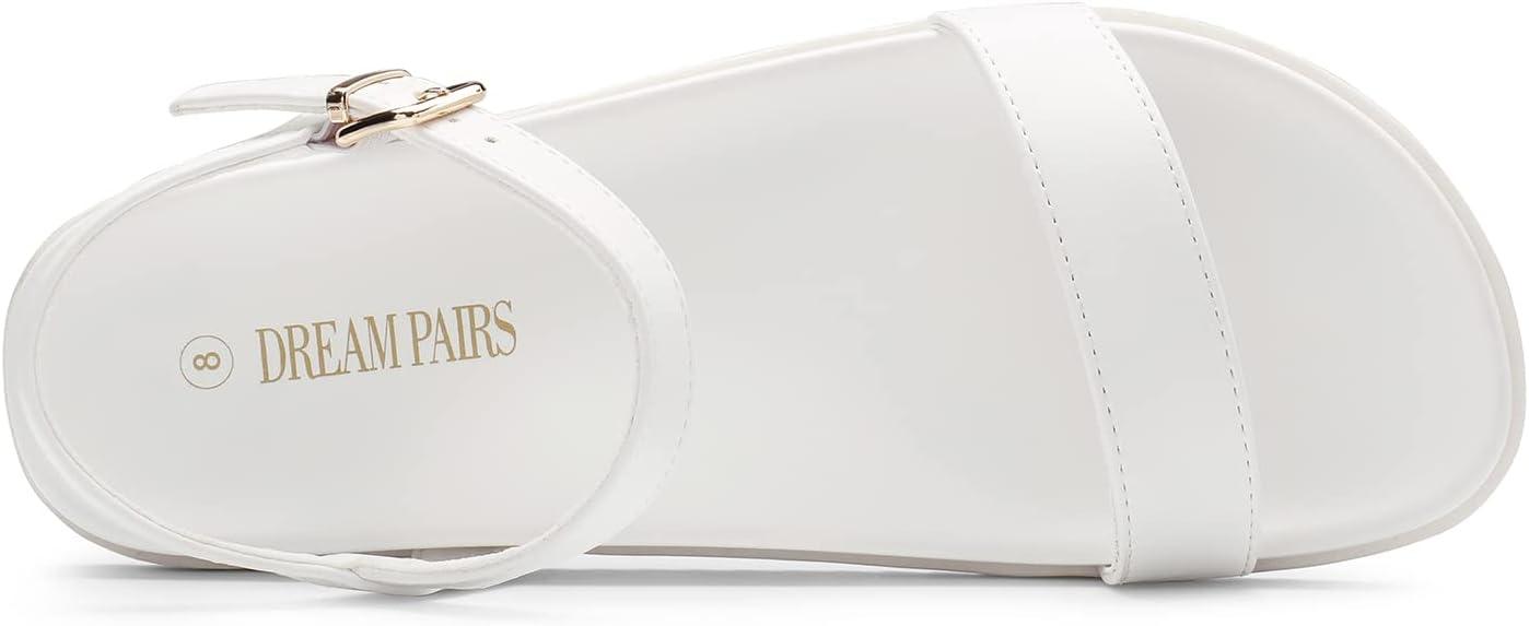 imageDREAM PAIRS Womens Open Toe Flat Sandals Cute One Band Comfort Arch Support SandalsWhite