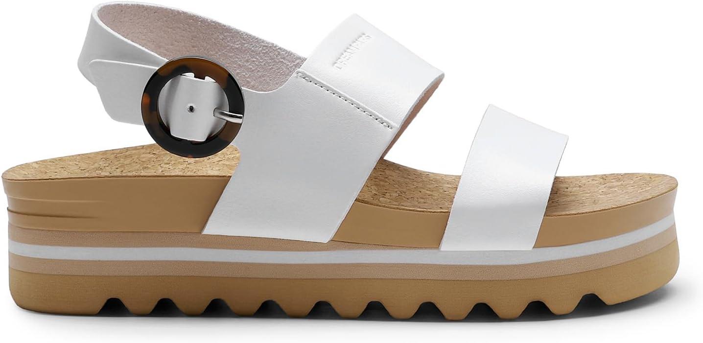 imageDREAM PAIRS Womens Orthopedic Arch Support Platform Sandals Comfortable Cork Insole Low Wedges Sandals Flatform Summer Dress Shoes Cute Buckle Wedges for BeachWhite