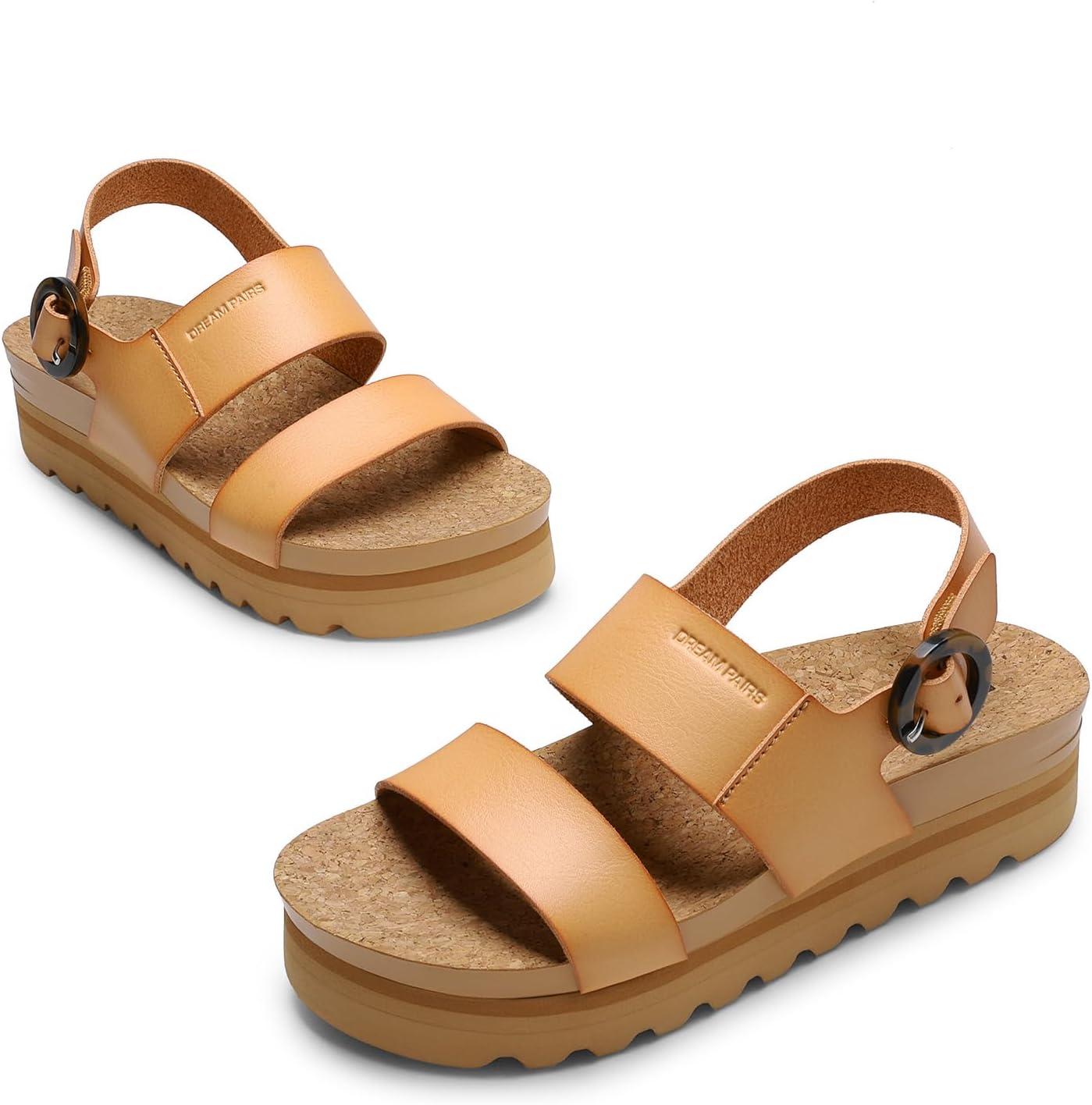 imageDREAM PAIRS Womens Orthopedic Arch Support Platform Sandals Comfortable Cork Insole Low Wedges Sandals Flatform Summer Dress Shoes Cute Buckle Wedges for BeachNatural