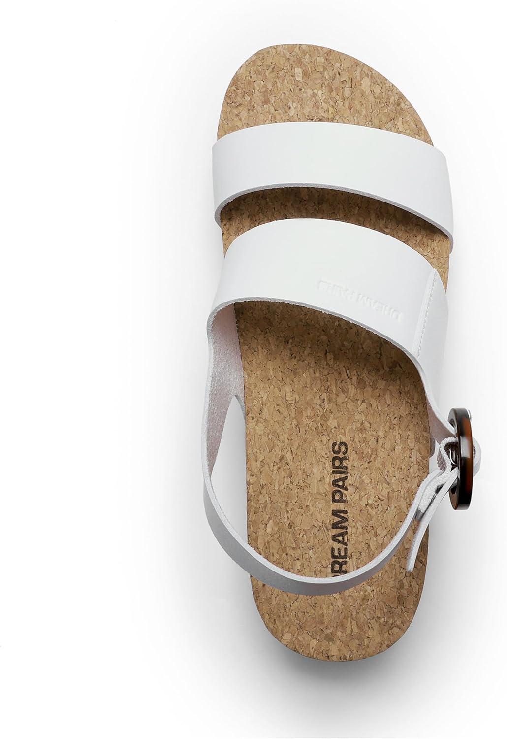 imageDREAM PAIRS Womens Orthopedic Arch Support Platform Sandals Comfortable Cork Insole Low Wedges Sandals Flatform Summer Dress Shoes Cute Buckle Wedges for BeachWhite