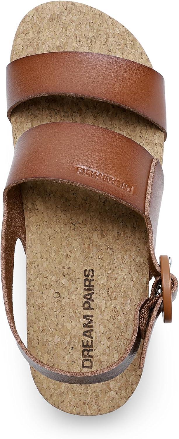 imageDREAM PAIRS Womens Orthopedic Arch Support Platform Sandals Comfortable Cork Insole Low Wedges Sandals Flatform Summer Dress Shoes Cute Buckle Wedges for BeachBrown