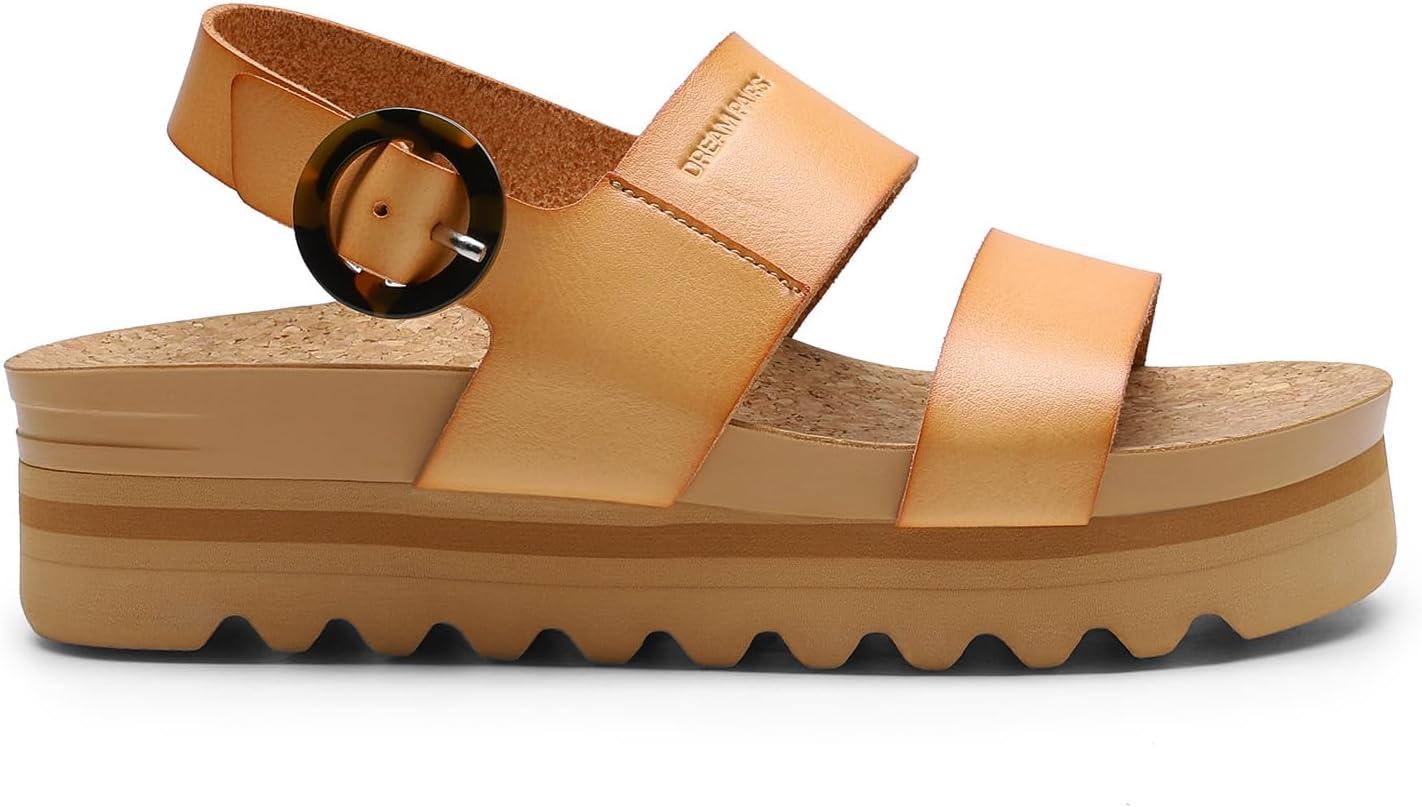 imageDREAM PAIRS Womens Orthopedic Arch Support Platform Sandals Comfortable Cork Insole Low Wedges Sandals Flatform Summer Dress Shoes Cute Buckle Wedges for BeachNatural
