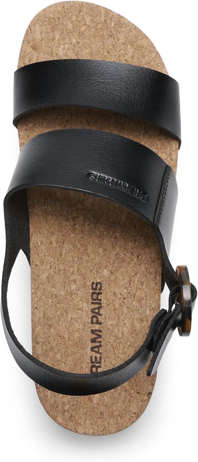 imageDREAM PAIRS Womens Orthopedic Arch Support Platform Sandals Comfortable Cork Insole Low Wedges Sandals Flatform Summer Dress Shoes Cute Buckle Wedges for BeachBlack