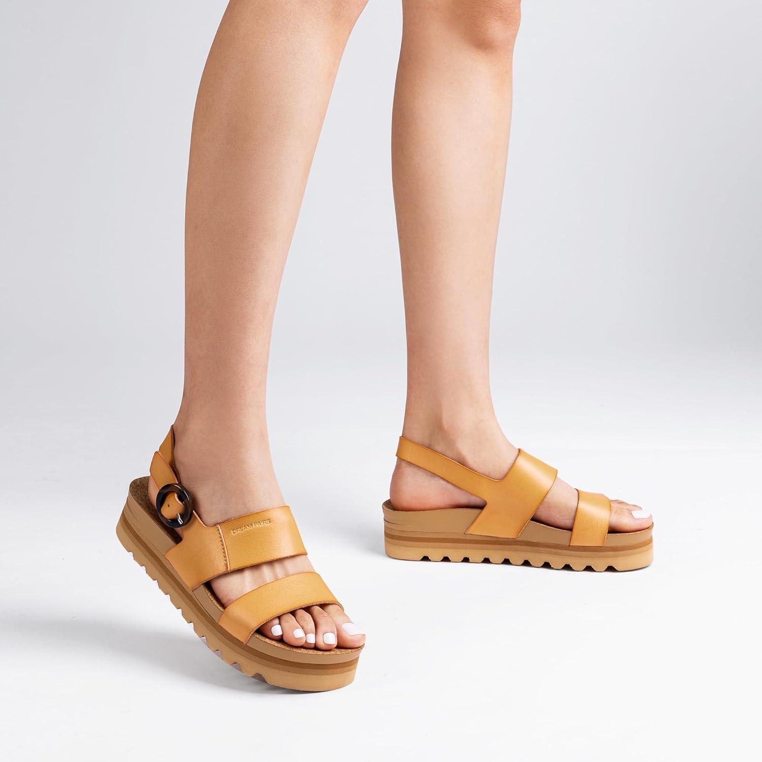 imageDREAM PAIRS Womens Orthopedic Arch Support Platform Sandals Comfortable Cork Insole Low Wedges Sandals Flatform Summer Dress Shoes Cute Buckle Wedges for BeachNatural