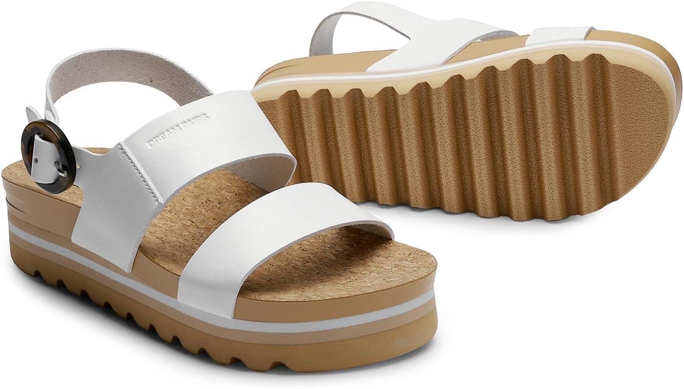 imageDREAM PAIRS Womens Orthopedic Arch Support Platform Sandals Comfortable Cork Insole Low Wedges Sandals Flatform Summer Dress Shoes Cute Buckle Wedges for BeachWhite