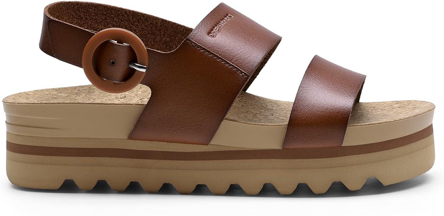 imageDREAM PAIRS Womens Orthopedic Arch Support Platform Sandals Comfortable Cork Insole Low Wedges Sandals Flatform Summer Dress Shoes Cute Buckle Wedges for BeachBrown