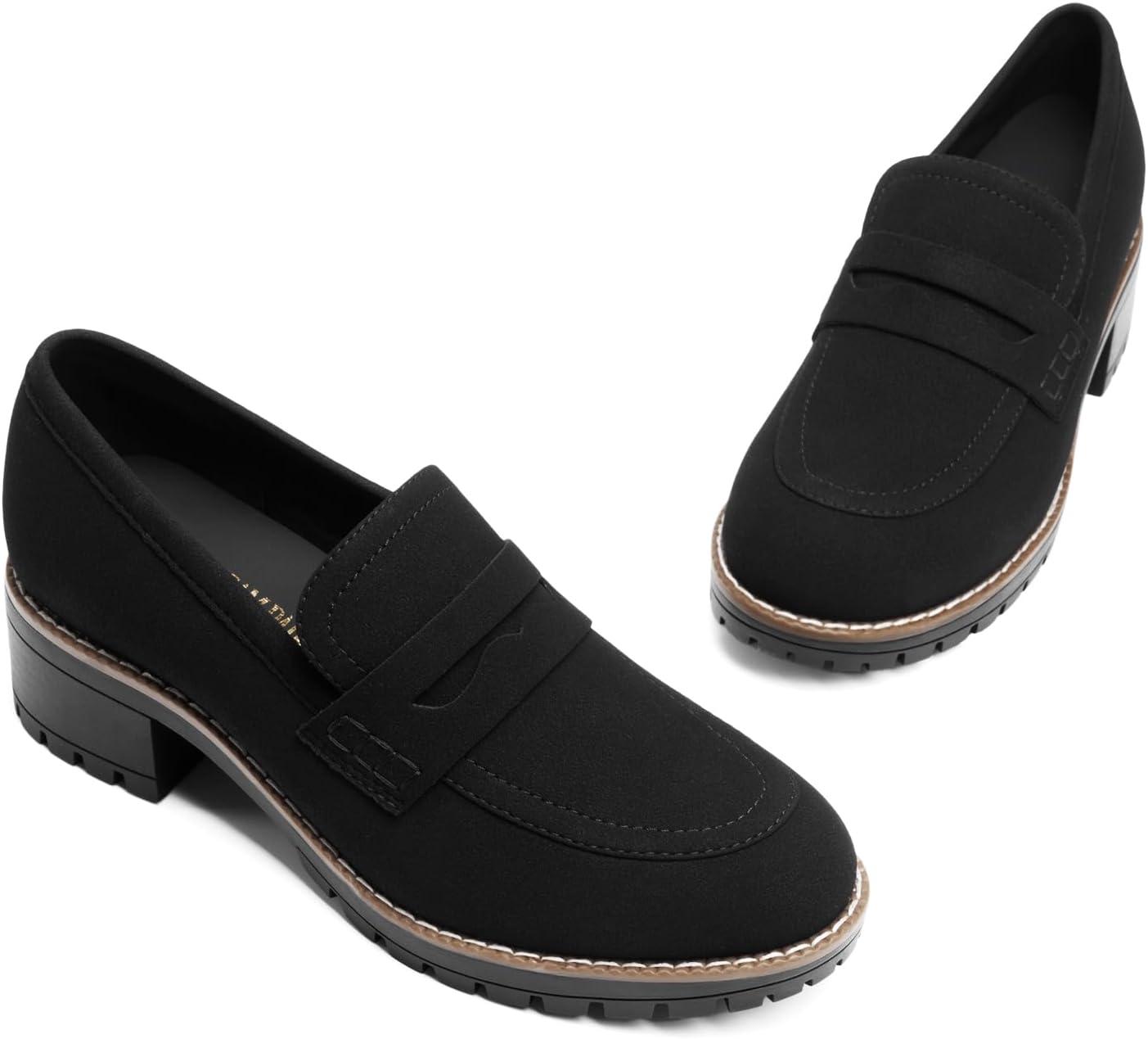 imageDREAM PAIRS Womens Platform Chunky Heeled Loafers Womens Business Casual ShoesBlack