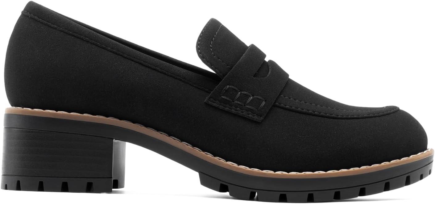 imageDREAM PAIRS Womens Platform Chunky Heeled Loafers Womens Business Casual ShoesBlack