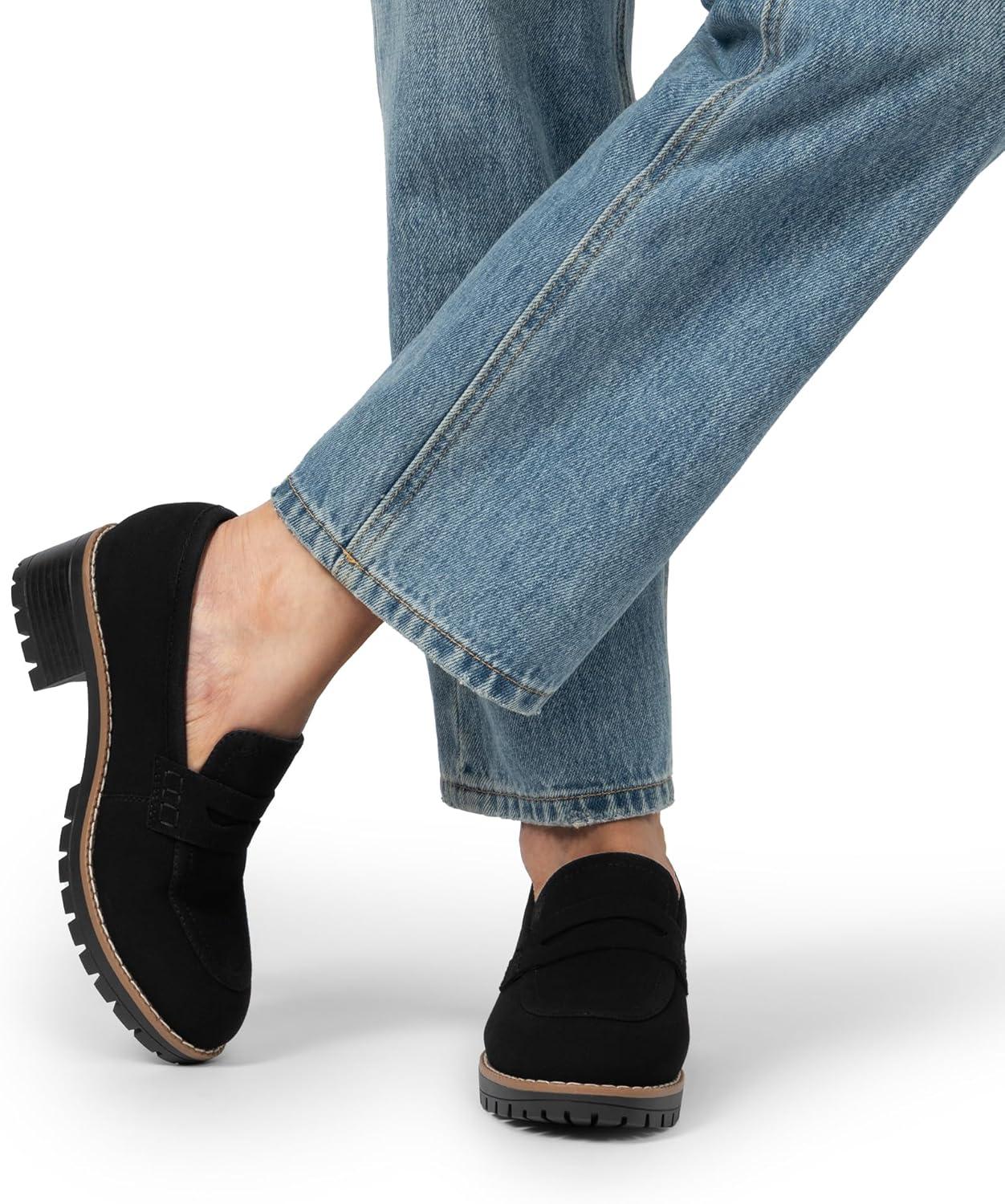 imageDREAM PAIRS Womens Platform Chunky Heeled Loafers Womens Business Casual ShoesBlack