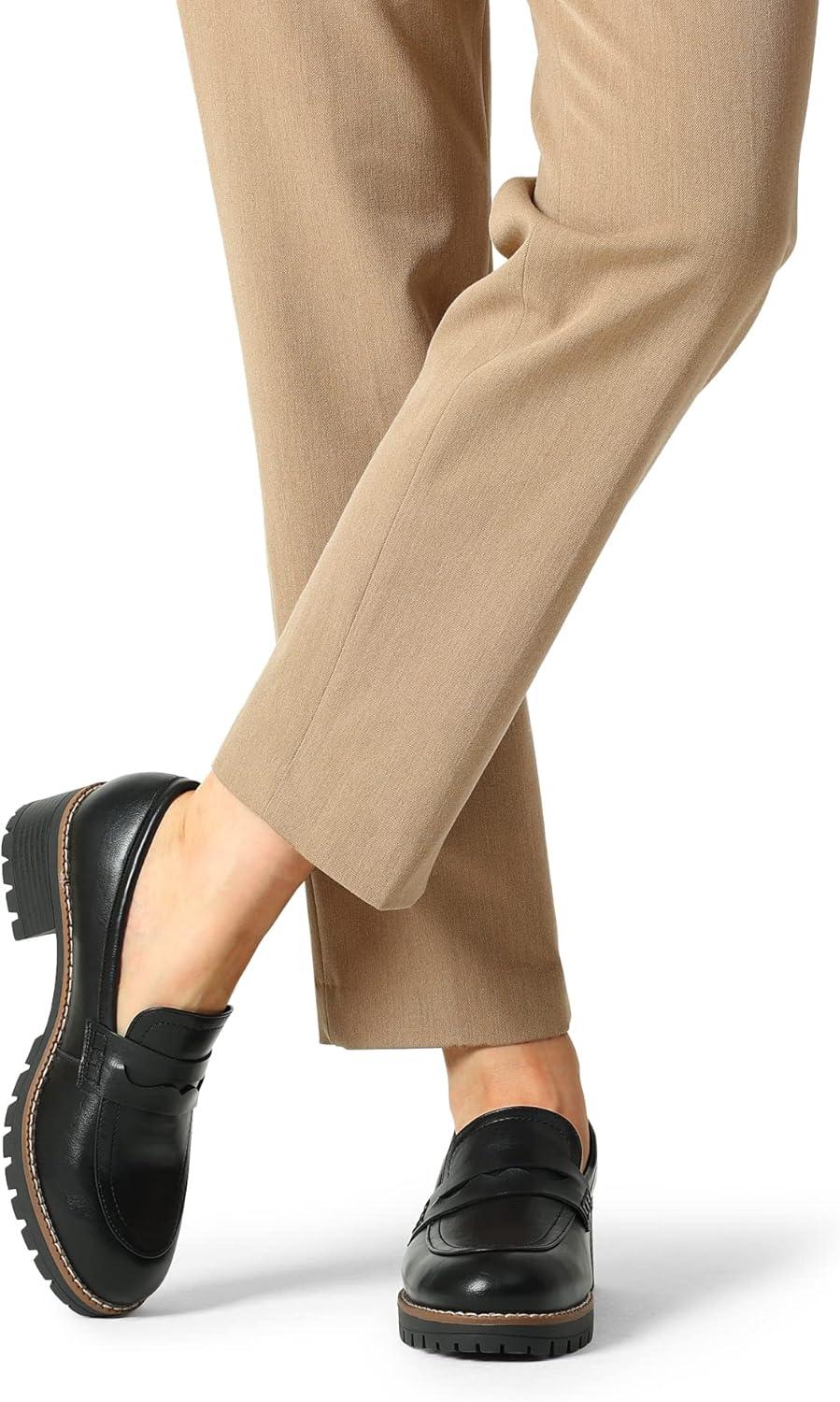 imageDREAM PAIRS Womens Platform Chunky Heeled Loafers Womens Business Casual ShoesBlack Pu