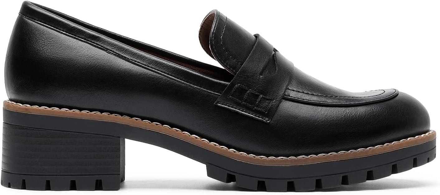imageDREAM PAIRS Womens Platform Chunky Heeled Loafers Womens Business Casual ShoesBlack Pu