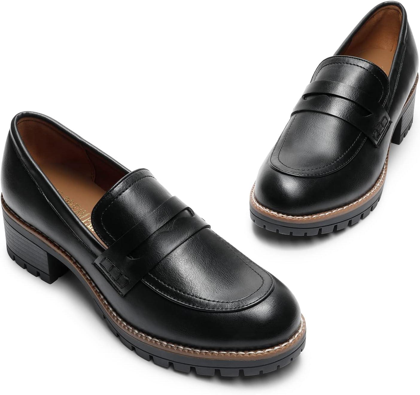 imageDREAM PAIRS Womens Platform Chunky Heeled Loafers Womens Business Casual ShoesBlack Pu