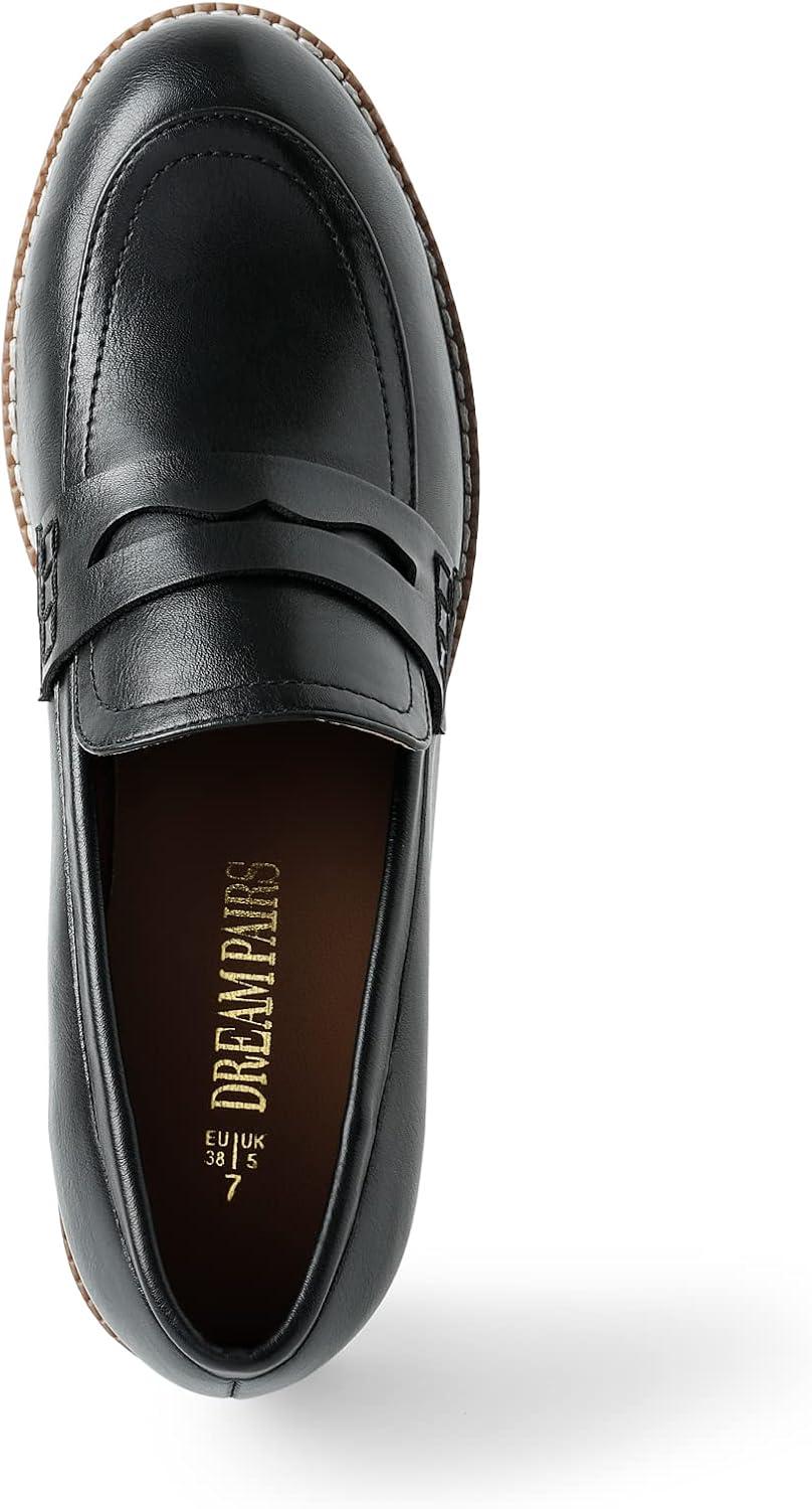 imageDREAM PAIRS Womens Platform Chunky Heeled Loafers Womens Business Casual ShoesBlack Pu