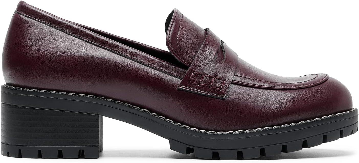 imageDREAM PAIRS Womens Platform Chunky Heeled Loafers Womens Business Casual ShoesBurgundy Pu