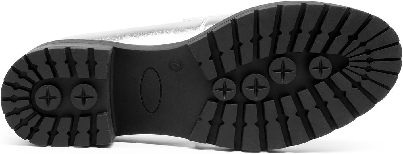 imageDREAM PAIRS Womens Platform Chunky Heeled Loafers Womens Business Casual ShoesSilver Pu