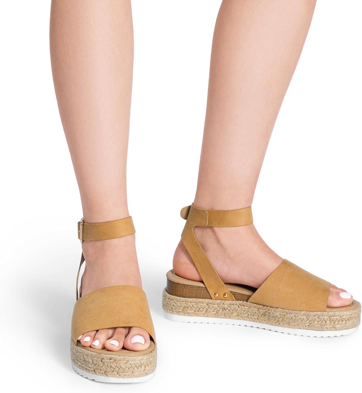 imageDREAM PAIRS Womens Platform Espadrilles Casual Ankle Strap Wedge Sandals Comfortable Dressy Summer ShoesCamalsuede