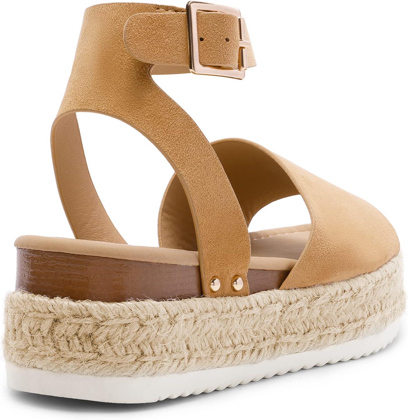 imageDREAM PAIRS Womens Platform Espadrilles Casual Ankle Strap Wedge Sandals Comfortable Dressy Summer ShoesCamalsuede