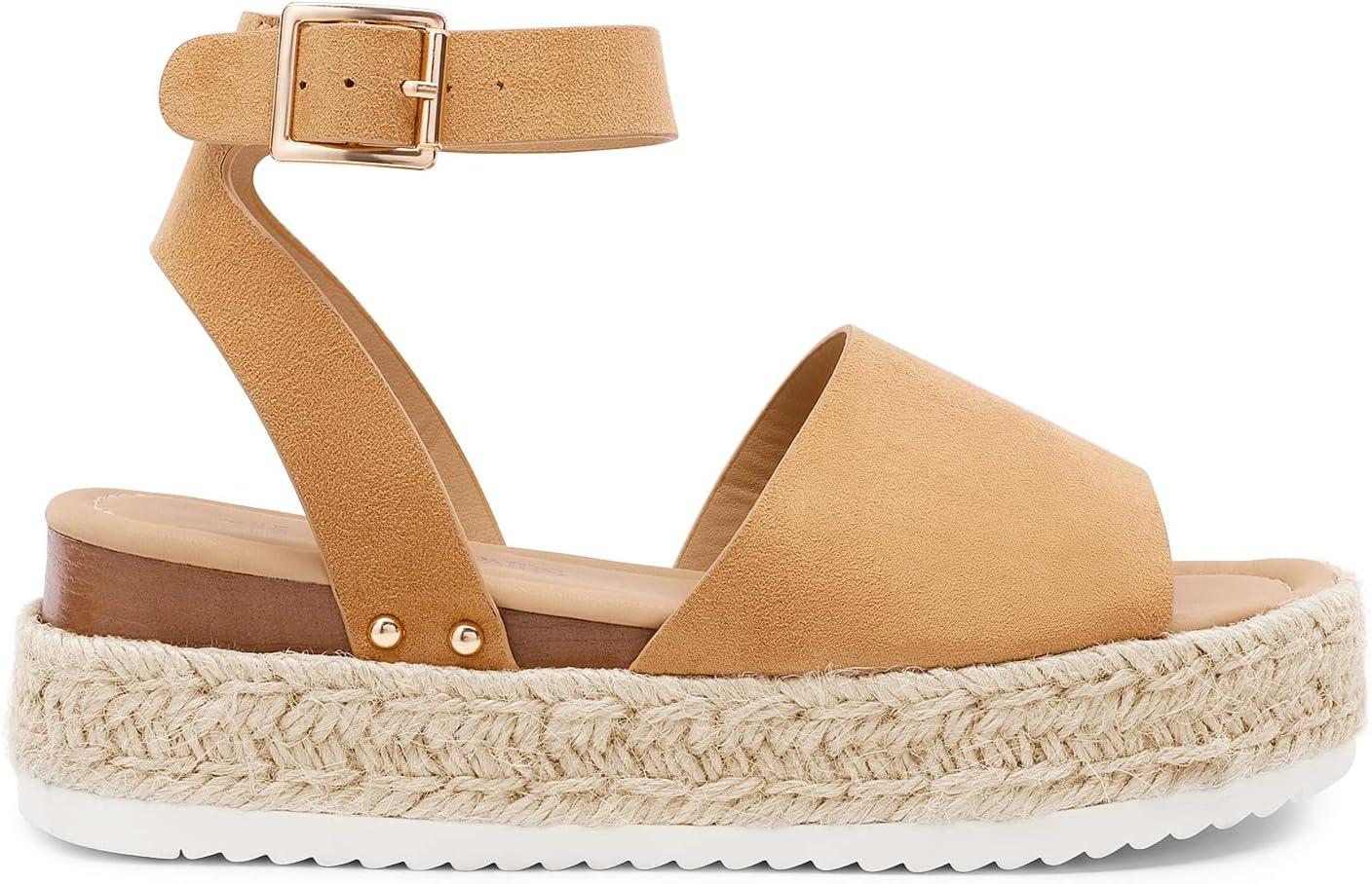 imageDREAM PAIRS Womens Platform Espadrilles Casual Ankle Strap Wedge Sandals Comfortable Dressy Summer ShoesCamalsuede