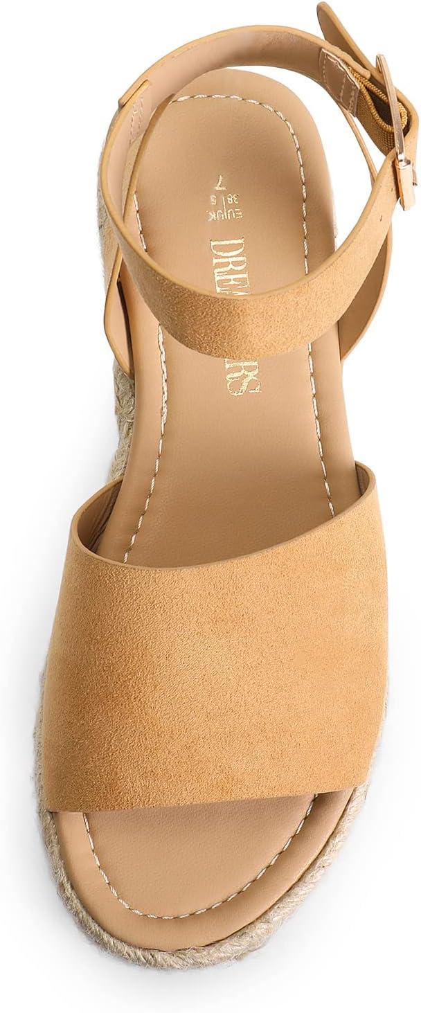 imageDREAM PAIRS Womens Platform Espadrilles Casual Ankle Strap Wedge Sandals Comfortable Dressy Summer ShoesCamalsuede