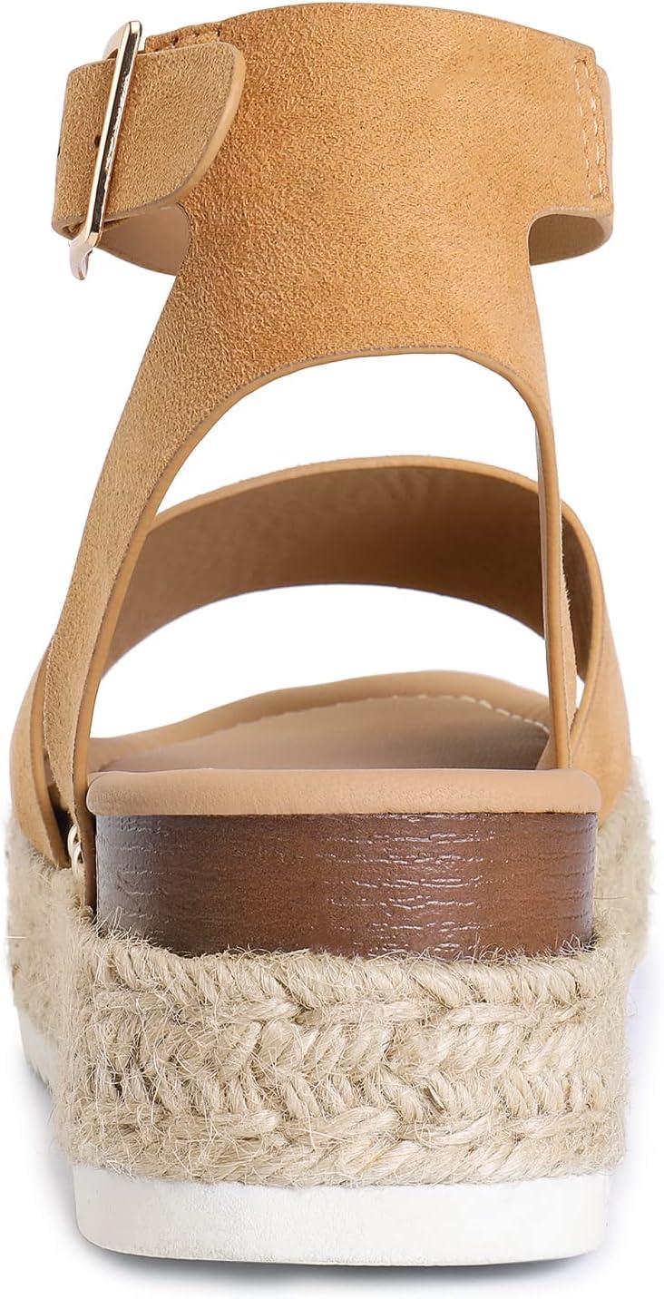 imageDREAM PAIRS Womens Platform Espadrilles Casual Ankle Strap Wedge Sandals Comfortable Dressy Summer ShoesCamalsuede