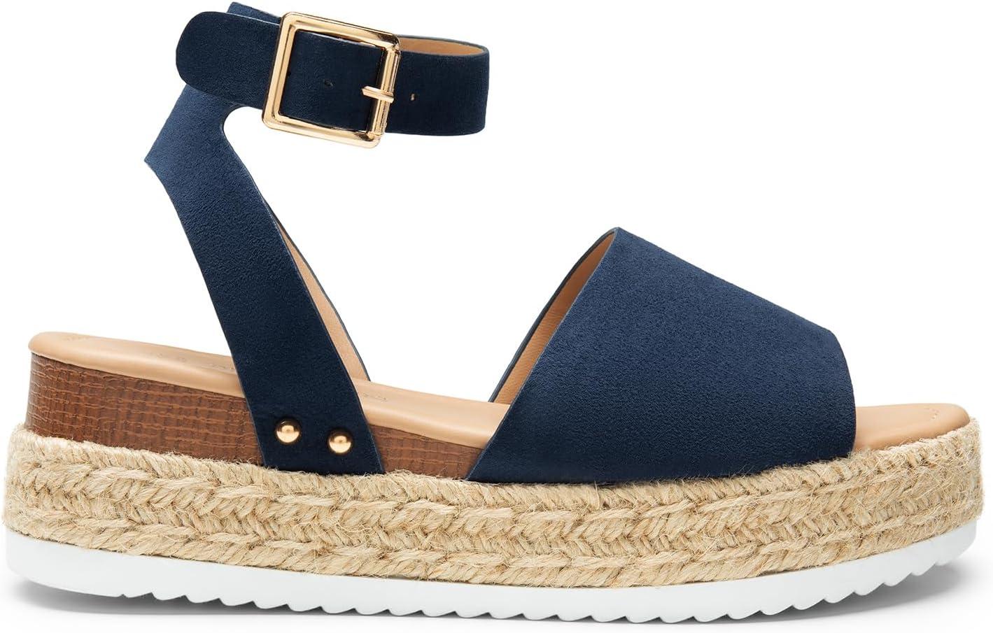 imageDREAM PAIRS Womens Platform Espadrilles Casual Ankle Strap Wedge Sandals Comfortable Dressy Summer ShoesNavysuede