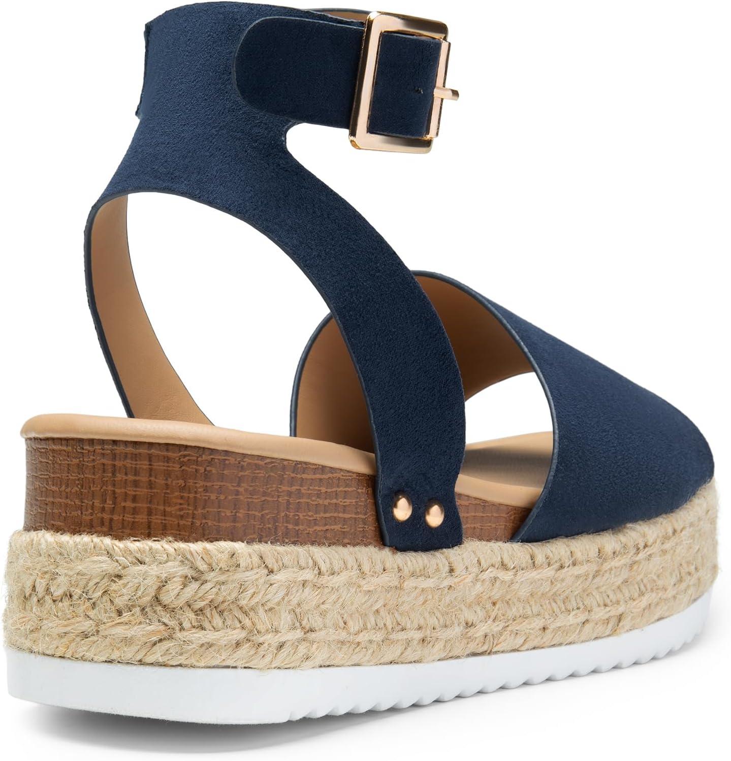 imageDREAM PAIRS Womens Platform Espadrilles Casual Ankle Strap Wedge Sandals Comfortable Dressy Summer ShoesNavysuede