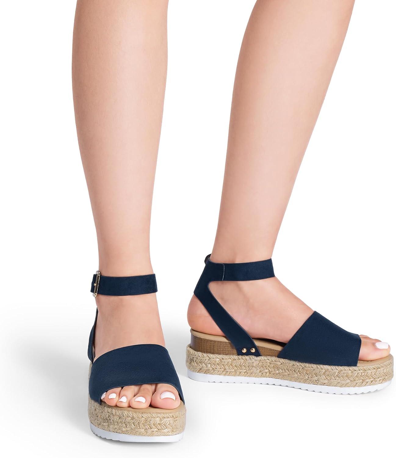 imageDREAM PAIRS Womens Platform Espadrilles Casual Ankle Strap Wedge Sandals Comfortable Dressy Summer ShoesNavysuede