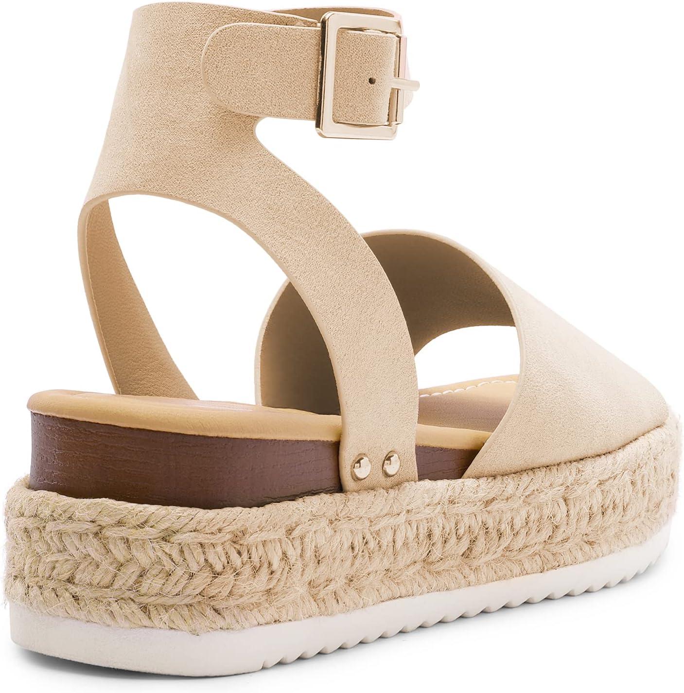 imageDREAM PAIRS Womens Platform Espadrilles Casual Ankle Strap Wedge Sandals Comfortable Dressy Summer ShoesNudesuede