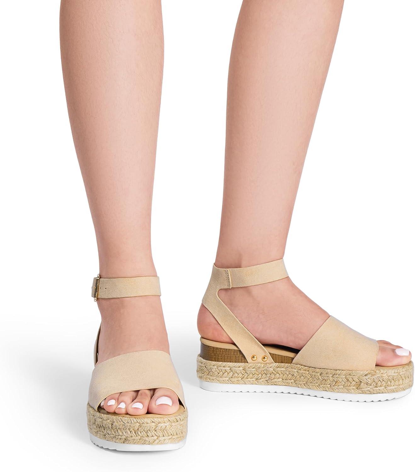 imageDREAM PAIRS Womens Platform Espadrilles Casual Ankle Strap Wedge Sandals Comfortable Dressy Summer ShoesNudesuede