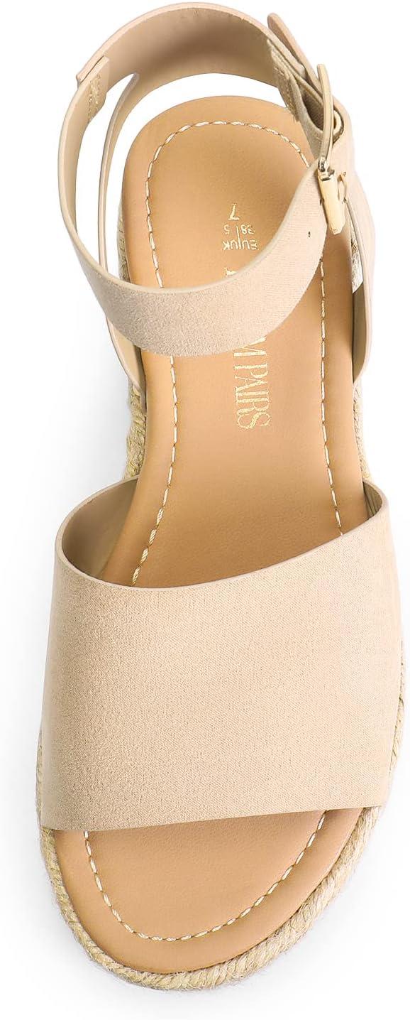 imageDREAM PAIRS Womens Platform Espadrilles Casual Ankle Strap Wedge Sandals Comfortable Dressy Summer ShoesNudesuede